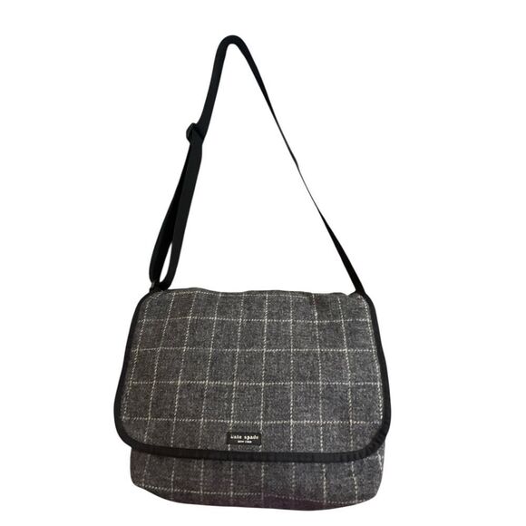 Vintage Kate Spade Gray Wool Crossbody Messenger Bag Travel - Picture 1 of 6